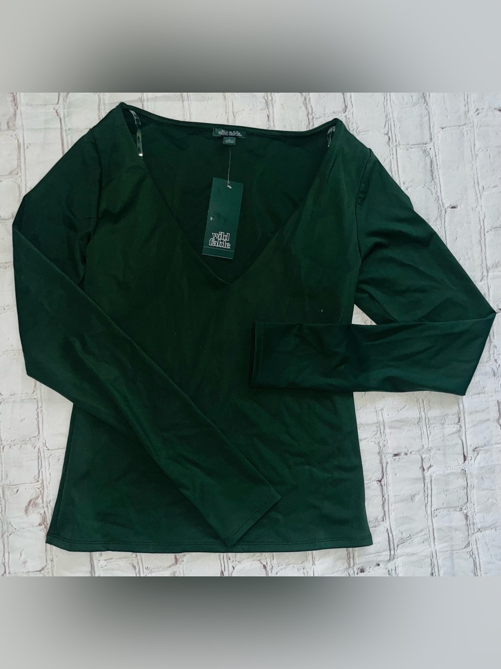 Wild Fable Dark Green V Neck Long Sleeve Top Womens Size Small NWT